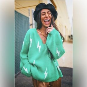 Ultra Lala Oversized Lightning Bolt Knit in Jade